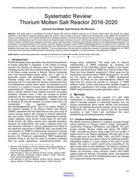 (PDF) Systematic Review: Thorium Molten Salt Reactor 2016-2020