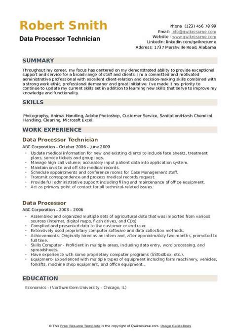 Data Processor Resume Samples | QwikResume