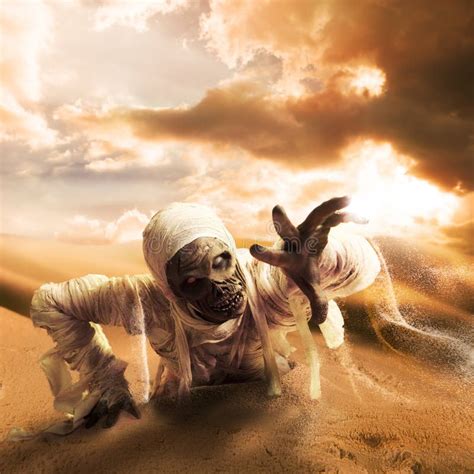 Scary Mummy In A Desert At Sunset With Copy Space Stock Image - Image of egyptian, monster: 40363399