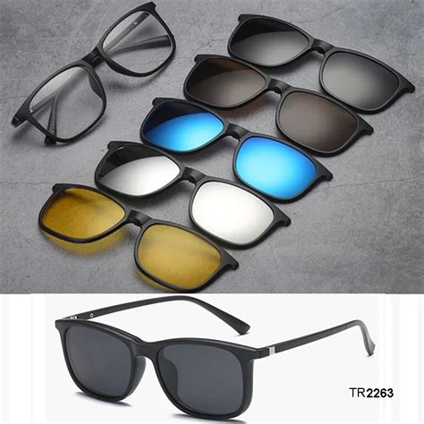 5pcs Magnetic Clip on Polarized Night Vision Sunglasses Tr90 Eyeglass Frames-in Men's Sunglasses ...