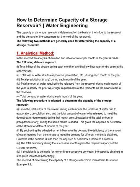 How To Determine Capacity of A Storage Reservoir | PDF | Reservoir | Spillway