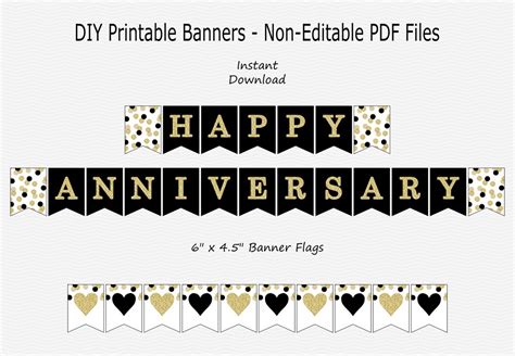 Happy Anniversary Banner Black & Gold Glitter Confetti Dots Heart PRINTABLE INSTANT DOWNLOAD - Etsy