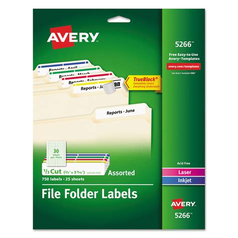 Avery 06466 Removable File Folder Labels with Sure Feed Technology, 0.66 x 3.44, White, 30/Sheet ...