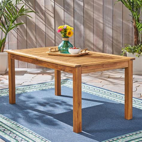 Eric Outdoor Expandable Acacia Wood Dining Table, Natural Finish ...