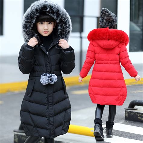 Girls Parka Coats Cotton Winter Jackets for Girls Children Clothing Fur Hooded Outerwear 6 8 10 ...