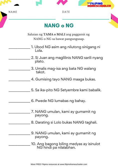 Nang o Ng - Free Filipino Worksheets — The Filipino Homeschooler