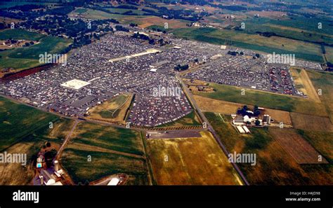 Aerial views of central Pennsylvania Manheim auto auction, worlds largest car auction sales ...