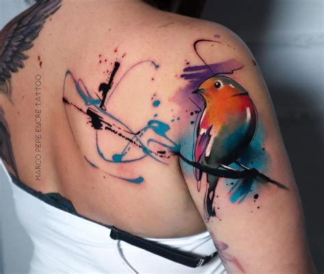 Watercolor Robin Shoulder Tattoo | Tattoo Ideas For Men & Women in 2024