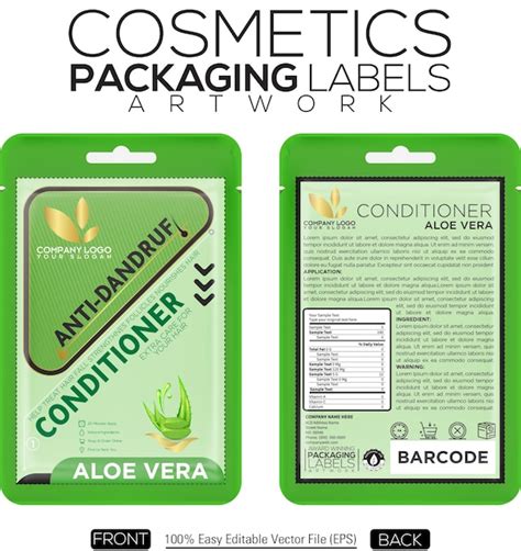 Premium Vector | Cosmetics packaging labels artwork conditioner vector aloe vera