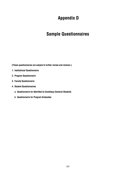 Appendix D: Sample Questionnaires | Assessing Research-Doctorate ...