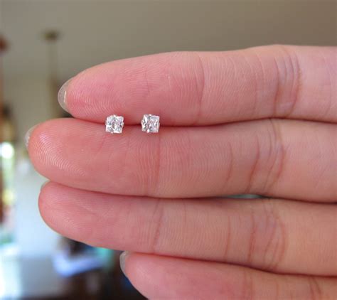 Tiny Studs Earrings Square stud earrings 3mm stud Diamond