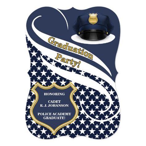 Police Academy Graduation in Navy Blue 5x7 Paper Invitation Card | Zazzle