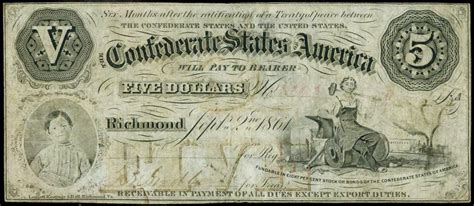 Confederate Currency 1861 $5 Dollar Bill CSA T-32|World Banknotes ...