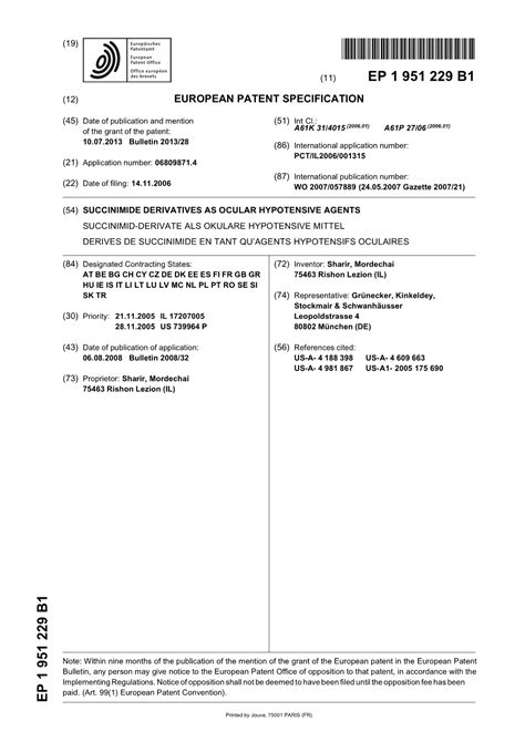 Succinimide Derivatives As Ocular Hypotensive Agents Succinimid-Derivate Als Okulare Hypotensive ...