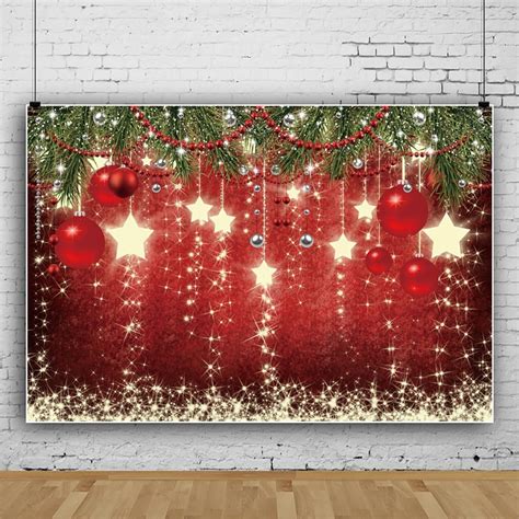 Amazon.com : TOENGS 8x6ft Christmas Backdrop Red Ball Xmas Tree Glitter ...