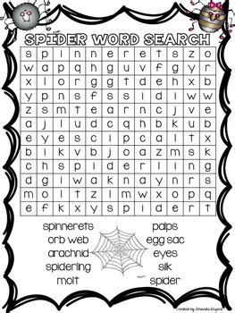 Spider Word Search by A Traveled Teacher | Teachers Pay Teachers