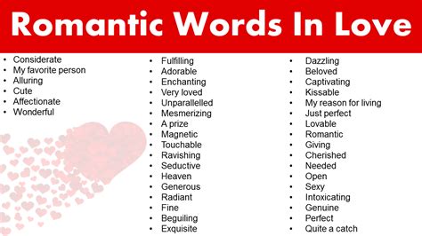 List of 100+ Romantic Words In Love - GrammarVocab