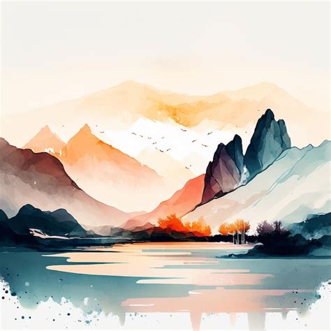 Premium Photo | Watercolor mountain landscape