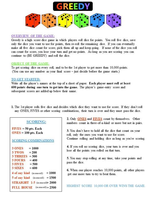 10 000 Dice Game Score Sheet Printable