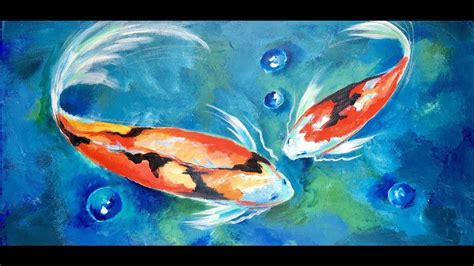 How to Paint Two Koi Fish in a Blue Lagoon by Ginger Cook a Beginner Acr... | Painting tutorial ...