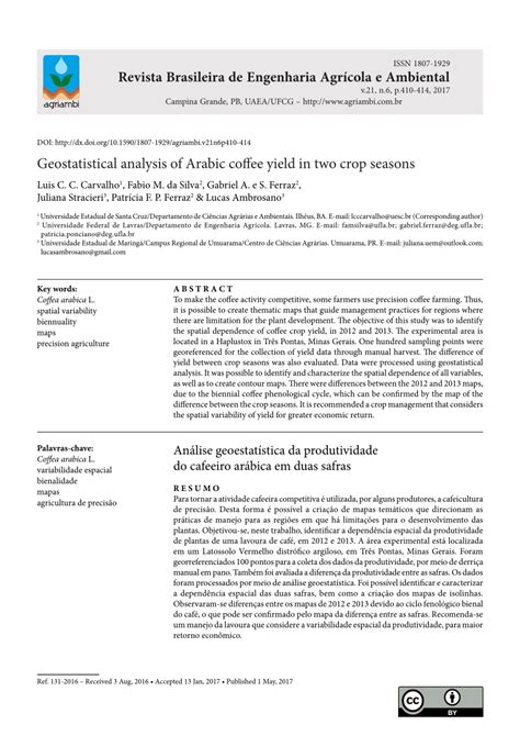 (PDF) Geostatistical analysis of Arabic coffee yield in two crop seasons