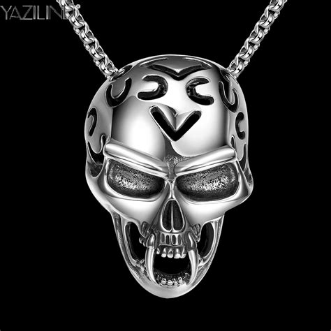 YAZILIND Vintage Mens Stainless Steel Big Skull Head Bone Pendant ...