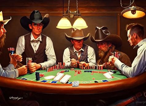 cowboys playing poker in a saloon, by Mandy Jurgens, | Stable Diffusion