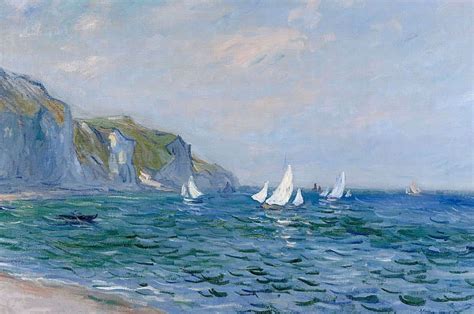 Cliffs and Sailboats at Purvile, art, Claude Monet, sky, sea, water ...