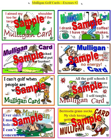 Golf Excuses -Sets of 8 Mulligan Cards | Mulligan Golf