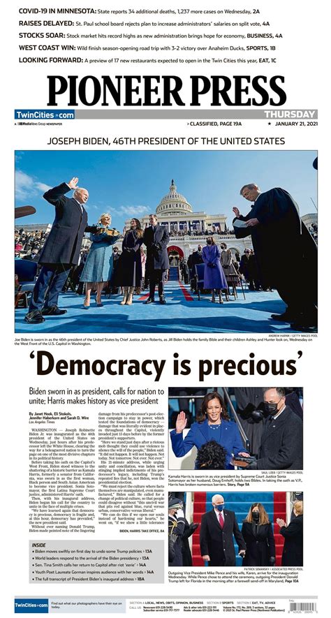 See Pioneer Press front pages of the last 4 inaugurations – Twin Cities