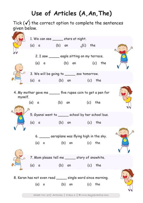 English Worksheets Grade 1 Chapter Articles - key2practice Workbooks | Grammar for kids, English ...