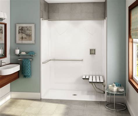 OPS-6030-RS - ADA Grab Bar and Seat AcrylX Alcove Center Drain One-Piece Shower in White ...