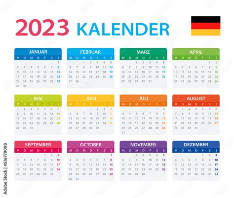 Vector template of color 2023 calendar - German version Stock Vector ...