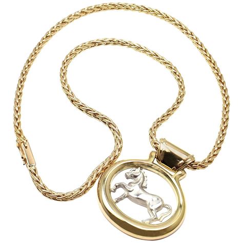 Hermes Two Color Gold Horse Pendant Necklace For Sale at 1stdibs