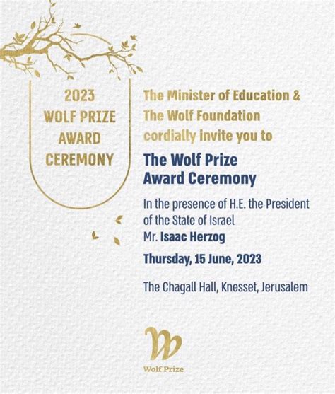 Wolf Prize - The official invitation for the 2023 Wolf...