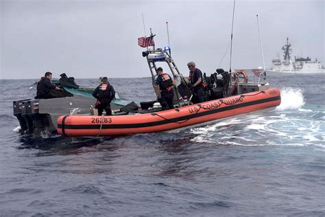 Coast Guard Cutter Bertholf (WMSL 750) boarding teams interdict a low ...