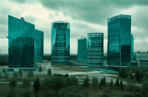 Premium Photo | Large glass buildings in an urban office complex