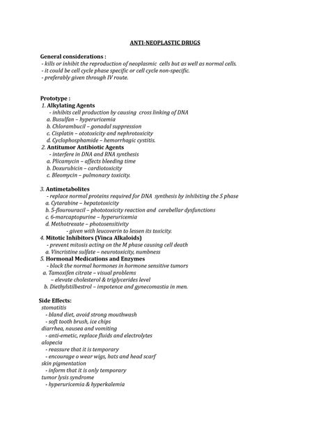 ANTI- Neoplastic Drugs - ANTI-NEOPLASTIC DRUGS General considerations : - kills or inhibit the ...