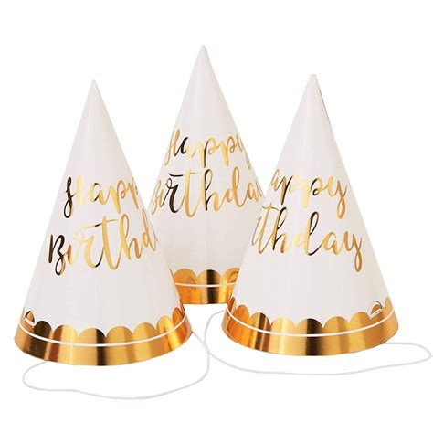 12-Pack Gold Foil Happy Birthday Party Cone Hats for Adults and Kids, 4 ...