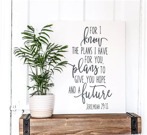 Bible verse wall art sign - For I know the plans - Jeremiah 29:11 - Scripture farmhouse sign ...