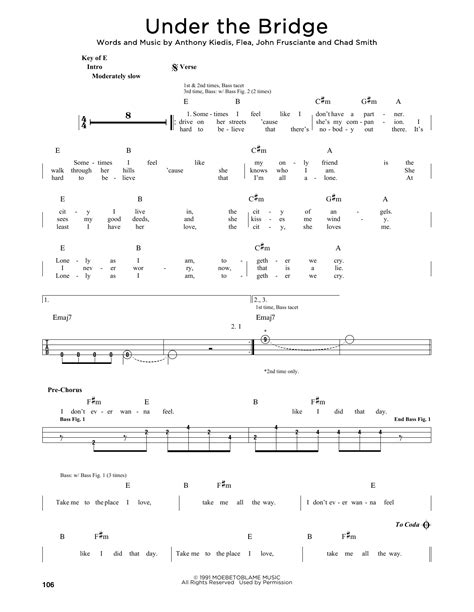 Red Hot Chili Peppers "Under The Bridge" Sheet Music Notes | Download Printable PDF Score 78638