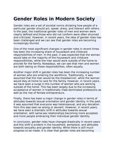 Gender Roles in Modern Society - Gender Roles in Modern Society Gender ...