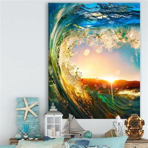 DESIGN ART Colored Ocean Waves Falling Down - Modern Seashore Glossy Metal Wall Art - Walmart ...