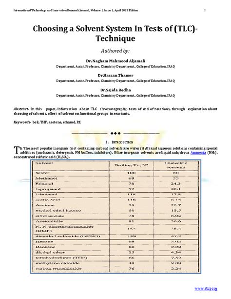 (PDF) Choosing a Solvent System In Tests of (TLC)- Technique | ITIRJ Editor - Academia.edu