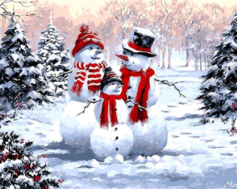 Painting by Numbers Kit - 40x50cm - Snowman Family