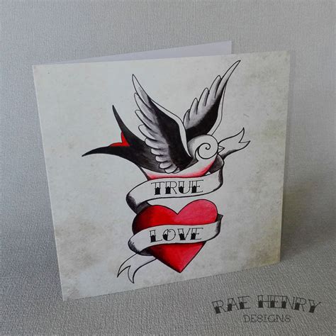 Swallow Tattoo Card True Love Rockabilly Valentine Wedding - Etsy UK