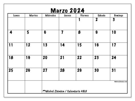 Calendario marzo 2024 - Escuela LD - Michel Zbinden NI