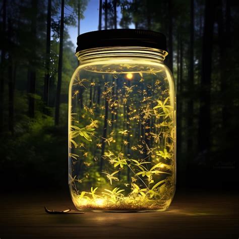 Premium AI Image | fireflies in a jar Night