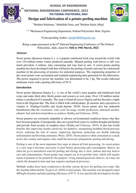 (PDF) Design and fabrication of a potato peeling machine