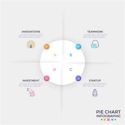 Premium Vector | Round paper white pie chart divided into 4 equal sectors with colorful arrows ...